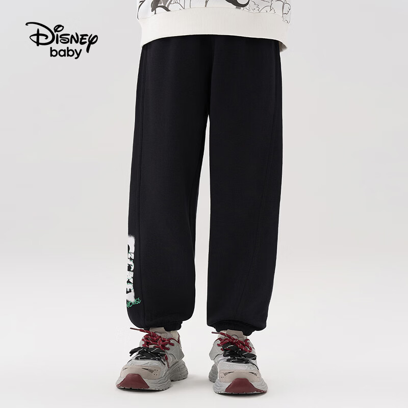 迪士尼(Disney)童装男女童休闲裤2026春秋裤子长裤儿童时尚裤子青少年运动裤子 碳黑色-春秋 针织 140 高135-145cm重60-70斤