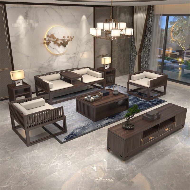 木实木罗汉床沙发组合现代禅意简约小户型客厅家具 三人沙发(带炕几)