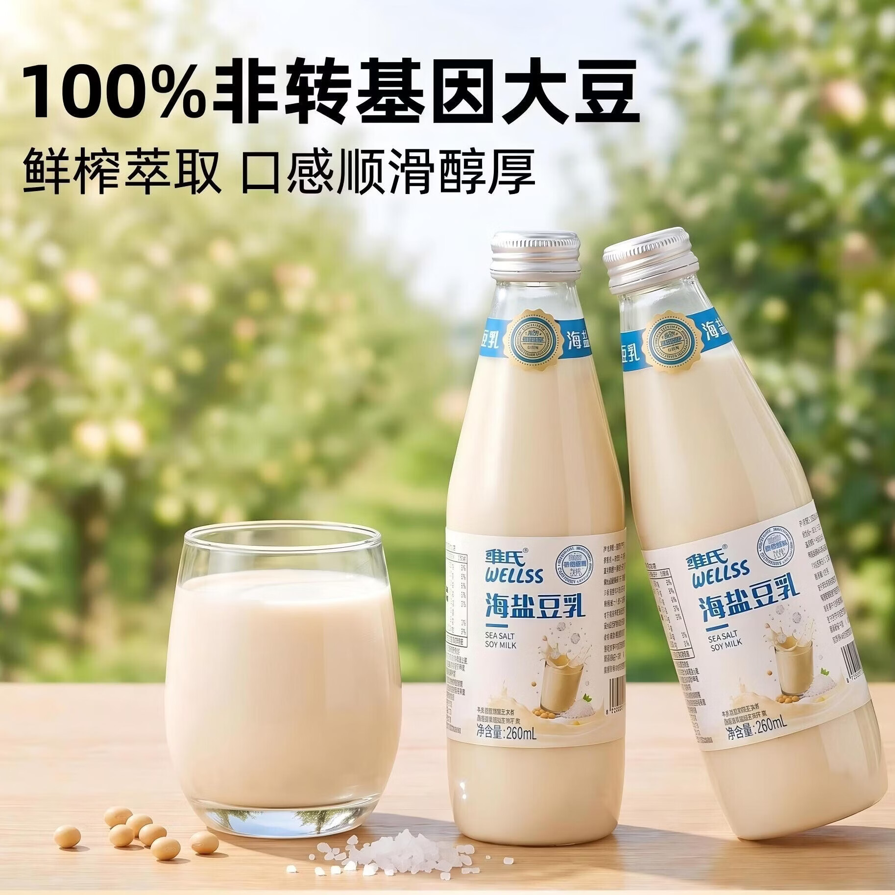 维氏海盐豆乳260ml*6瓶营养健康植物蛋白早餐奶代餐豆奶玻璃即食饮料 85%人群选择【低糖低脂 咸香可口】海盐豆乳260ml*6瓶