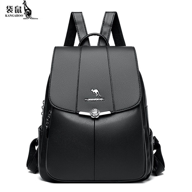 袋鼠(kangaroo)轻奢品牌新款时尚女士百搭牛皮真皮双肩包休闲大容量
