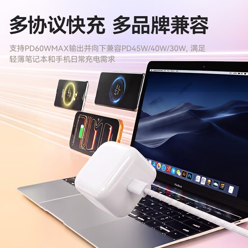 品胜（PISEN）[AVS协议]苹果充电器PD60W/45W氮化镓套装type-c快充插头适用iPhoneDuo/18Pro/18手机iPad笔记本 AVS充头40W-60W苹果18/17顶配【白色】