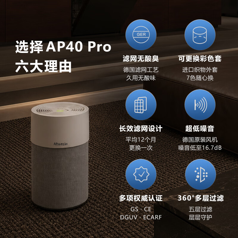 雨过空气净化器德国制造原装进口0臭氧IdealluftAP40吸花粉柳絮宠物猫毛狗毛浓烟残留静音 【德国原装进口+母婴级低音】AP40