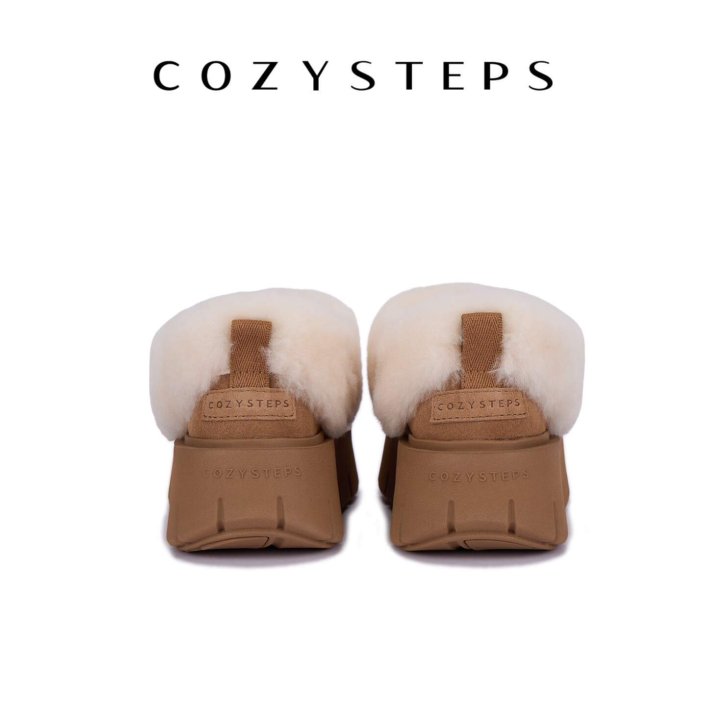 COZY STEPS可至女士26冬季新款羊皮毛一体穆勒厚底饼干拖保暖雪地靴 栗色 35
