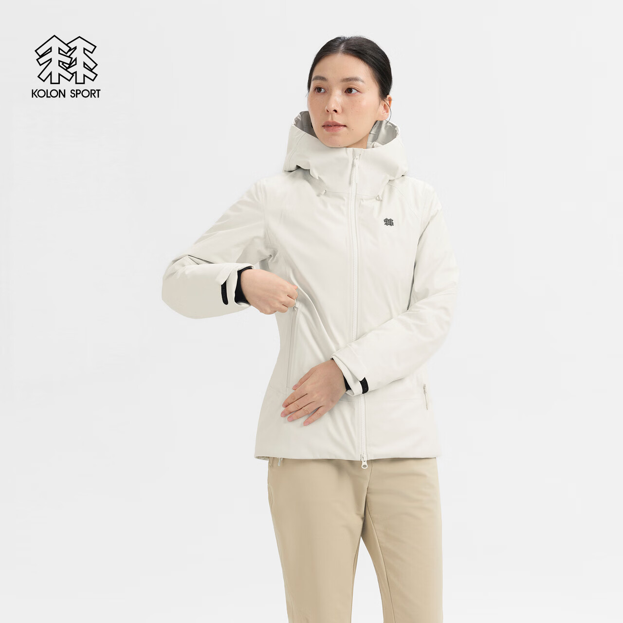 KOLON SPORT/可隆户外羽绒服 女士透湿防水连帽防水羽绒夹克冲锋衣