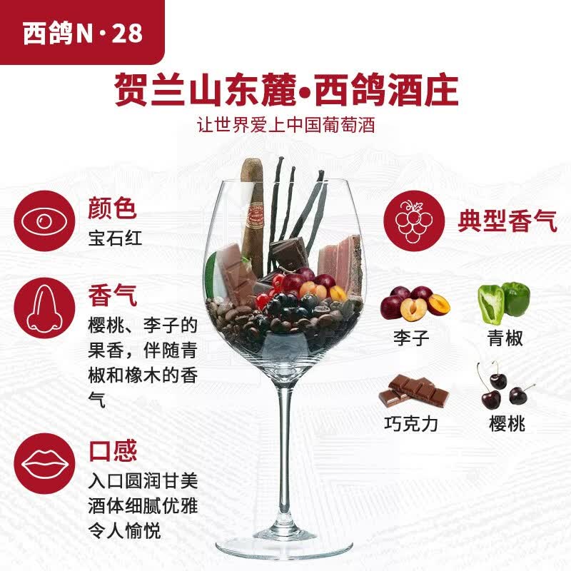 西鸽酒庄N28红酒宁夏葡萄酒贺兰山东麓赤霞珠干红葡萄酒国产红酒礼盒装 187ml*6瓶 整箱装 晚安小酒