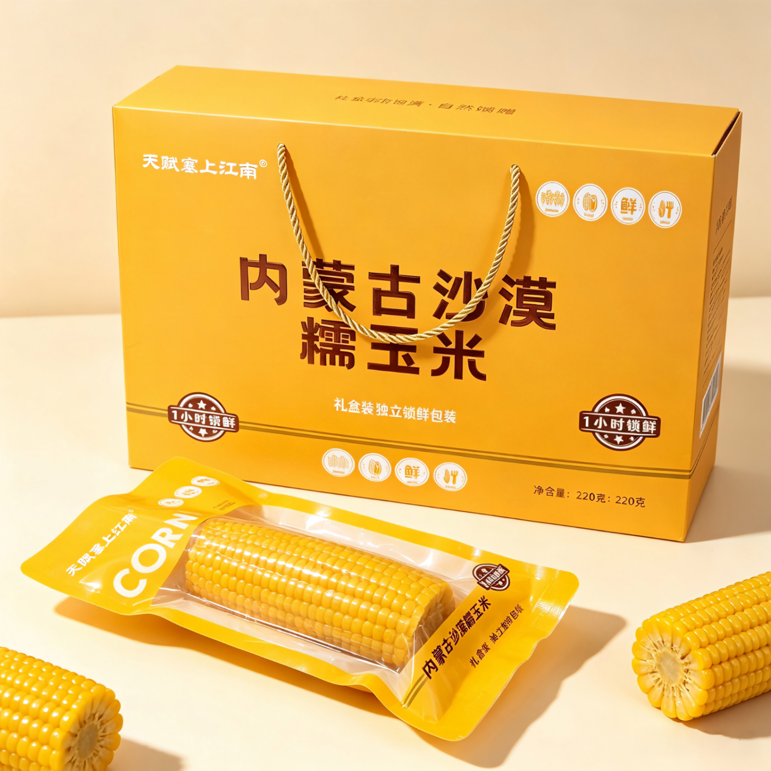 天赋塞上江南内蒙古沙漠糯玉米中秋礼盒玉米真空锁鲜甜糯玉米棒 220g*10穗送礼 礼盒 220g*10根/2.2kg