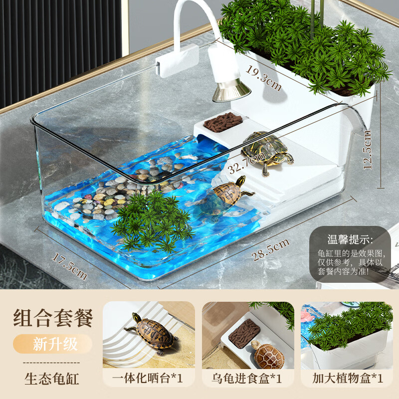 飞达三和乌龟缸桌面透明生态造景家用小型爬台养巴西龟专用箱水族箱饲养缸 【特厚-0异味】月光白-无提手