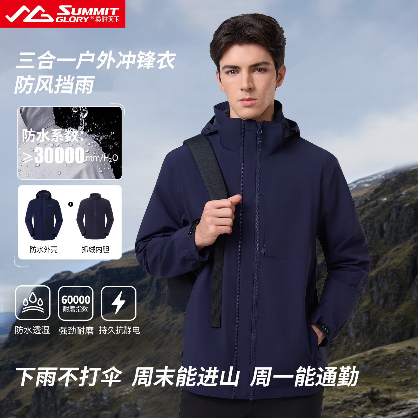 揽胜天下三合一冲锋衣男女户外防风防水新款登山徒步旅行进藏外套 藏青(单冲)男款 S