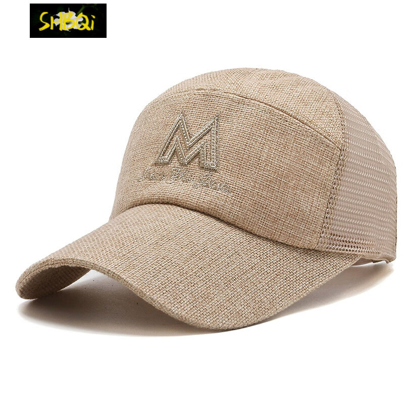 圣布奇春夏天帽子男女2023网帽棒球帽男士亚麻七片遮阳透气硬顶刺绣休