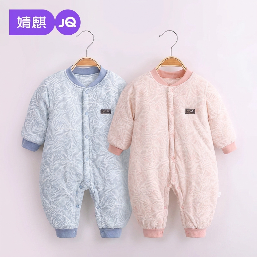 婧麒（JOYNCLEON）婴儿连体衣新生儿衣服秋冬保暖夹棉哈衣满月宝宝内衣纯棉连体衣 大树蓝【150G加厚保暖】 80cm