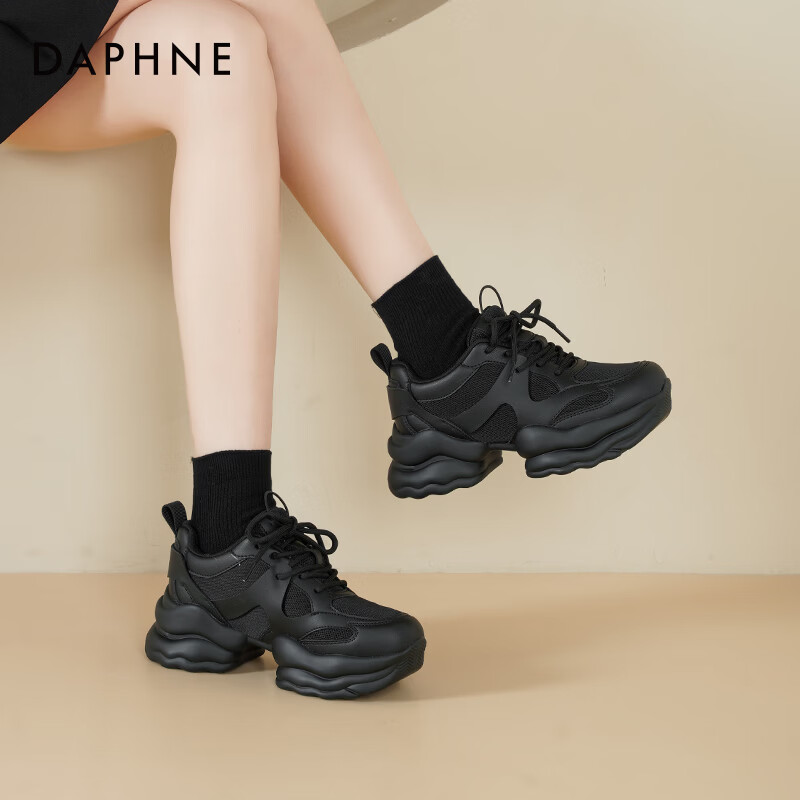 达芙妮厚底老爹鞋女2026新款秋季透气增高小白鞋女休闲运动鞋子女ZJ 白色 38