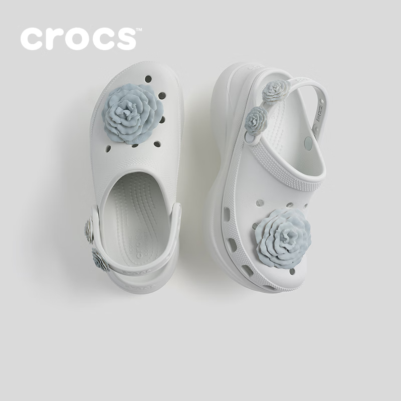 卡骆驰(CROCS)复古小鲸鱼叠影玫瑰洞洞鞋时尚百搭女鞋花园鞋沙滩鞋|214027 月光灰-1NK 35 (220mm)