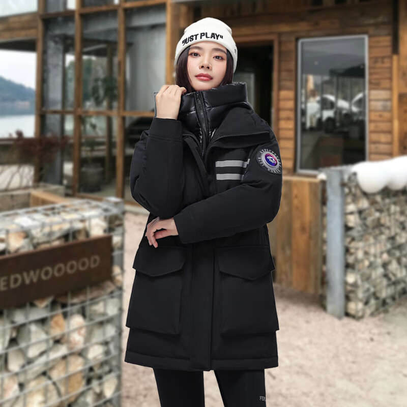 拉夏贝尔(La Chapelle)2026冬季上新鹅绒羽绒服户外防风工装休闲中长款保暖外套 闪电色 3XL