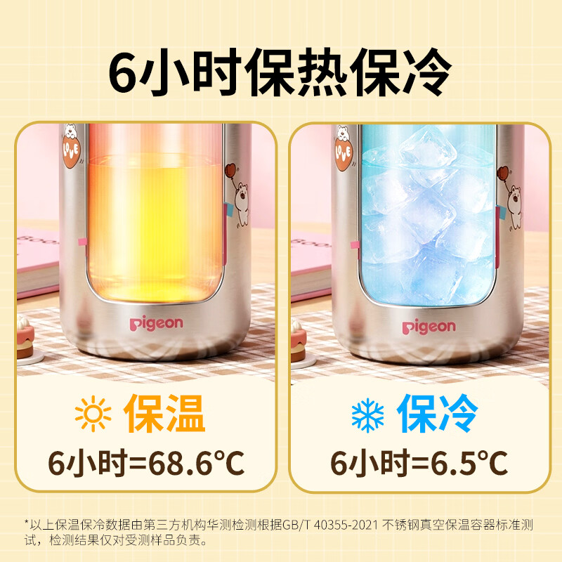 贝亲×miiiiichan儿童保温杯316L三饮杯小学生吸管直饮水杯带户外水壶 三饮杯 --粉桃蜜罐熊