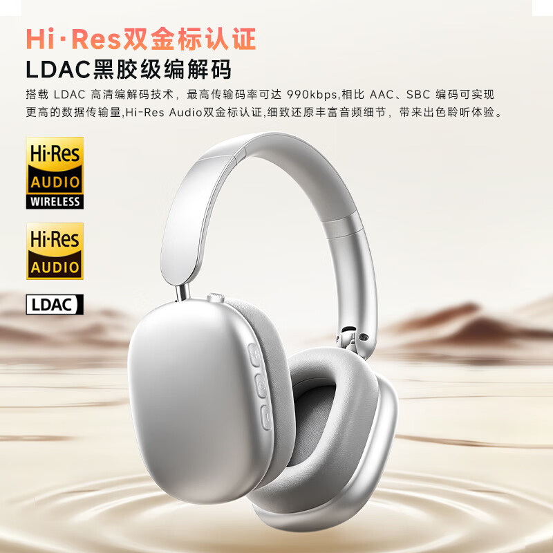 飞尼森Y01 PRO【S级独立降噪丨双金标音质】头戴式降噪耳机超长续航游戏低延迟学生党考研通勤久戴舒适 标准银【独立降噪+双金标+LDAC】