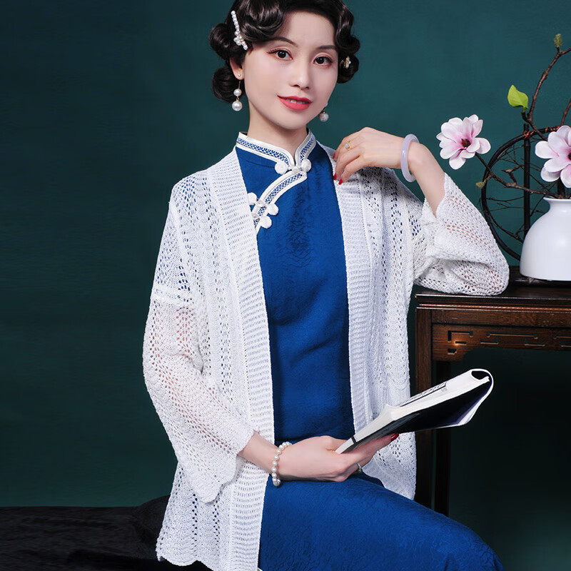窈欣搭配旗袍外搭女士外披开衫优雅冰丝穿旗袍的披风夏季薄款溥镂空衫