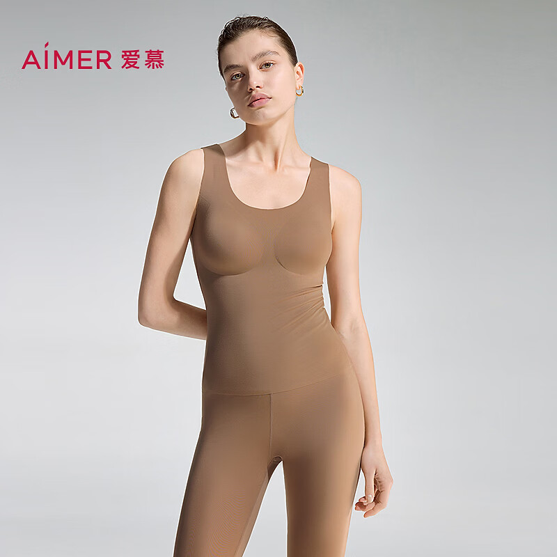 爱慕（Aimer）【面膜衣】秋冬保暖带杯打底背心含角鲨烷氨基酸萃润3A抗菌抗静电 【带杯背心】玫瑰棕 AM72D391 M 165