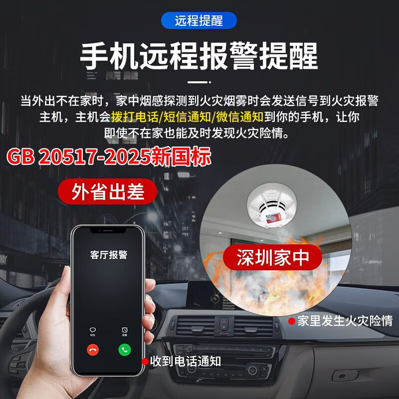 立可安烟雾报警器烟感器全自动无线消防报警器家用商用3C认证火灾探测器 （5个装）2025新国标：4G联网连手机远程通知