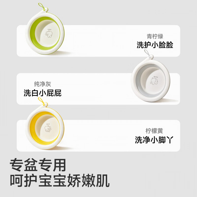 欧孕（OUYUN）洗脸盆新生婴儿专用折叠小盆子儿童家用洗屁屁股三件套 1个装升级挂绳款青柠绿-洗脸脸