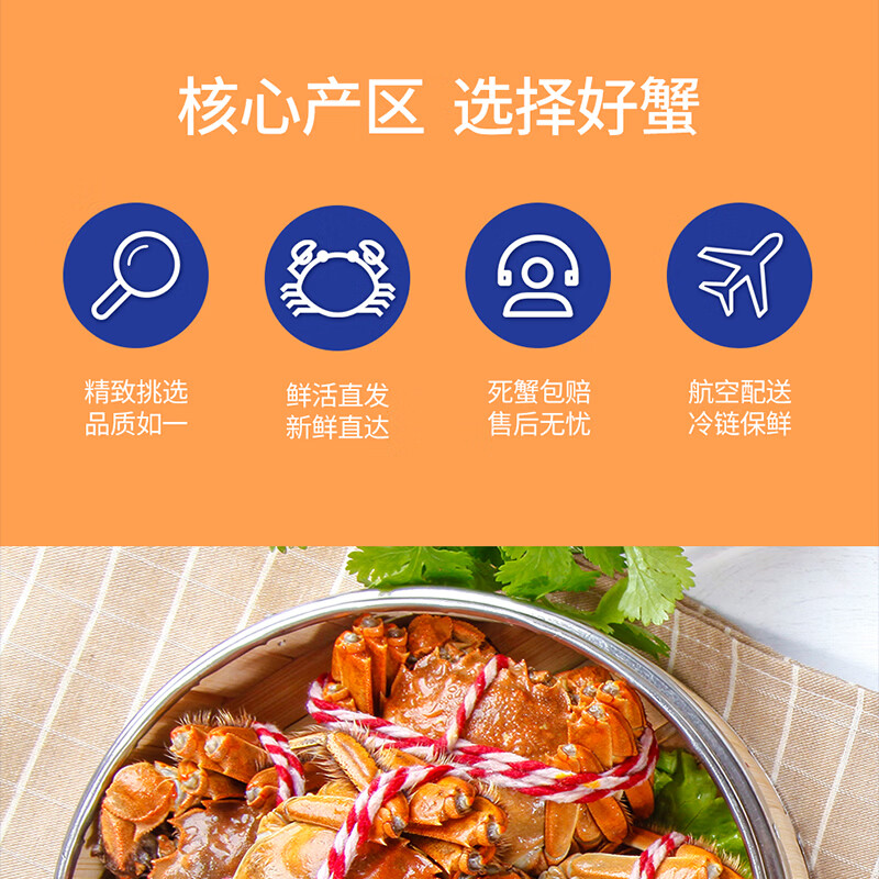 【活蟹】湖丰鲜活大闸蟹螃蟹礼盒生鲜水产节日送礼礼物次日达 公3.0两 母2.0两 3对6只