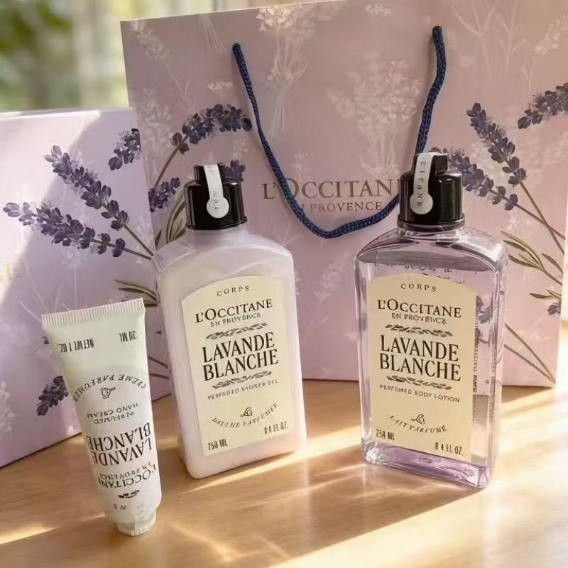 欧舒丹(L'OCCITANE)伴手礼圣诞节生日套装礼盒礼物欧舒丹樱花润肤露身体乳沐浴露手霜 欧舒丹白薰衣草限定护理三件套+礼盒礼袋