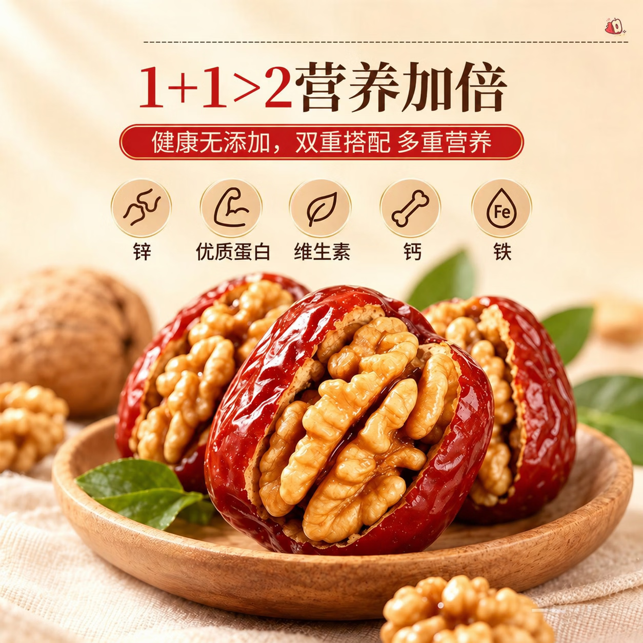 觅食天下胖东来同款去核红枣夹核桃仁独立包装即食休闲零食药食同源 【精选大枣夹核桃】 500g*1袋 (尝鲜装)