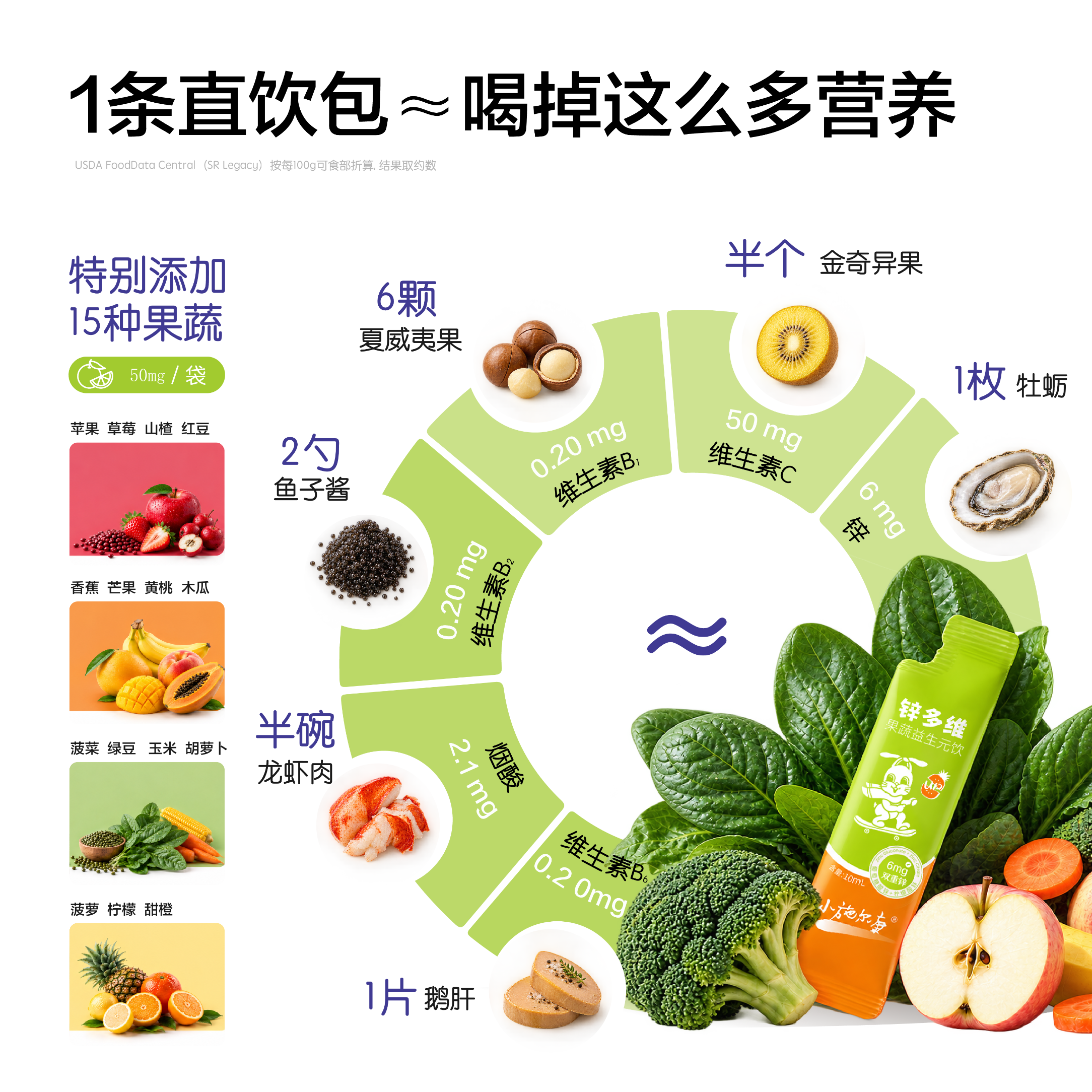 小施尔康锌多维果蔬益生元饮 有机锌维生素矿物质直饮条包 运动儿童青少年 【2个月装】 30条*2盒 95%顾客选择 送试吃5条 菠萝甜橙味
