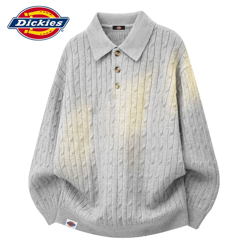 Dickies老钱风短袖POLO衫男士2026秋季新款宽松休闲高级工作卫上衣服饰装 浅灰色【秋季长袖款】 常规 L 【建议100-120斤】