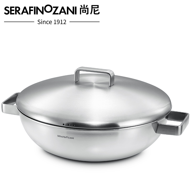 塞拉菲诺.尚尼（SERAFINOZANI）18-10不锈钢炒锅家用无涂层炒锅搬家送礼厨房用品 米兰系列32CM双耳炒锅