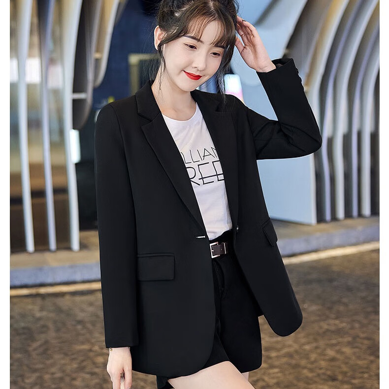 西装外套女秋季新款小个子开叉西服上衣二八月外套女 黑色 开叉3粒扣