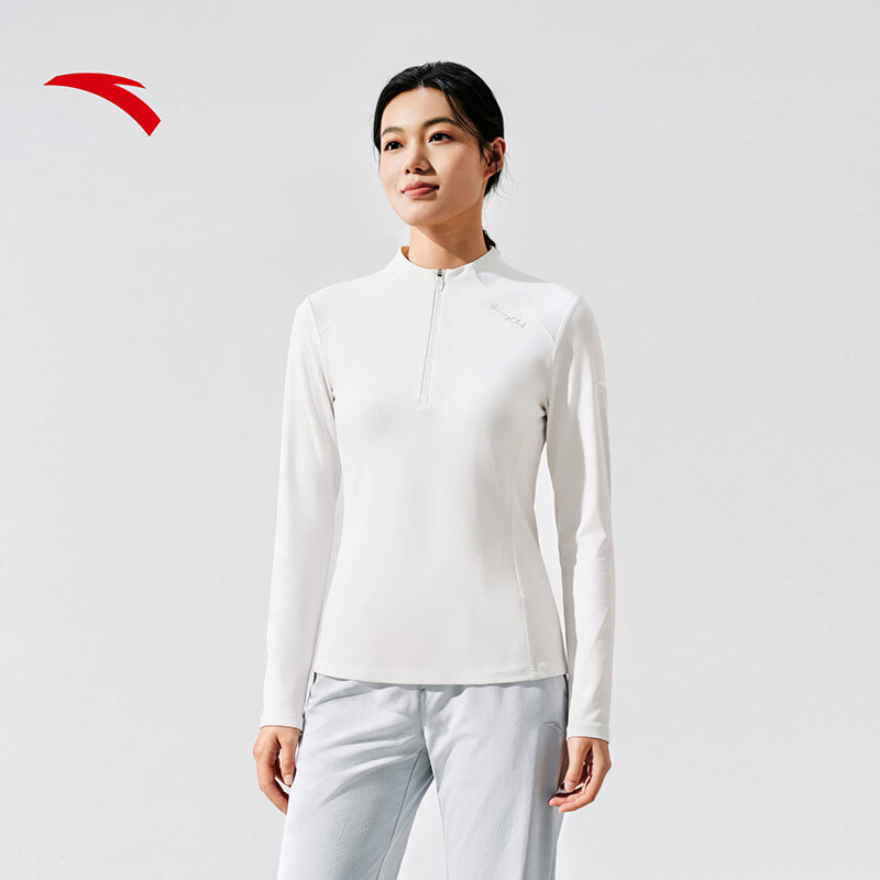 安踏超模T丨半拉链速干长袖针织t恤女2026秋季新款运动上衣162637403S 【吸湿速干】纸莎白 -1 L (女170)