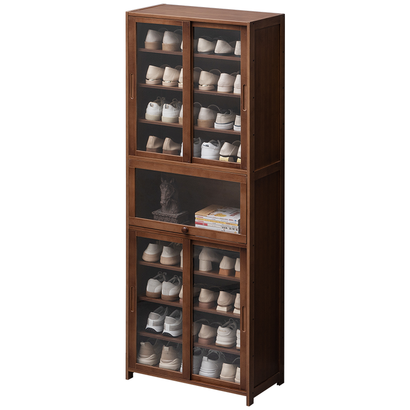 淘之良品移门鞋柜门口家用客厅简易玄关隔断柜换鞋凳入户带门大容量阳台收纳防尘门厅柜宿舍置物进门窄鞋橱 【透明双向移门】茶色-四层60长(双门)