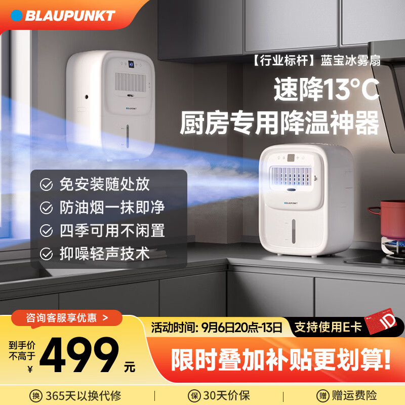 蓝宝（BLAUPUNKT）厨房冰雾扇冷风空调扇制冷小型壁挂电风扇加湿水冷风扇冷风机防油烟节能低噪加湿器 【壁挂台式两用-X6】快速降温/免安装