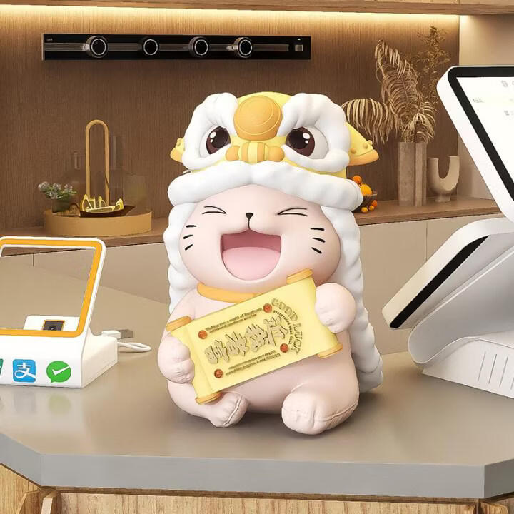 丘溯新中式招财猫醒狮装饰摆件客厅玄关酒柜家居饰品开业礼物乔迁 招财醒狮桌面摆件-蓝色【高25cm】