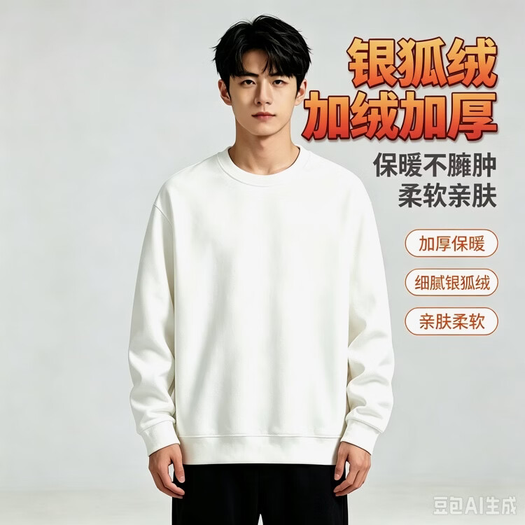 圆领卫衣男冬季宽松加绒加厚休闲大码保暖上衣打底衫长袖T恤 红色 2XL 【135-150斤】