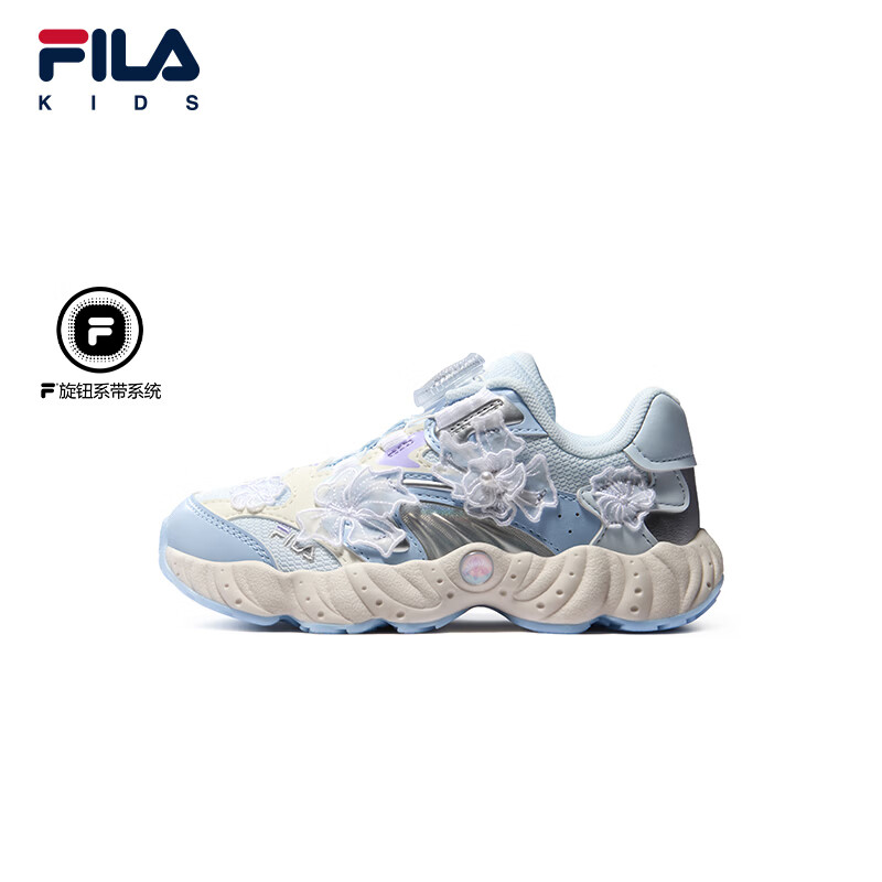 FILA伞松 丰收节|斐乐儿童童鞋跑步鞋2026冬新款男女小童复古跑鞋 乡村空气蓝/奶白-CG 32 内长20.0cm