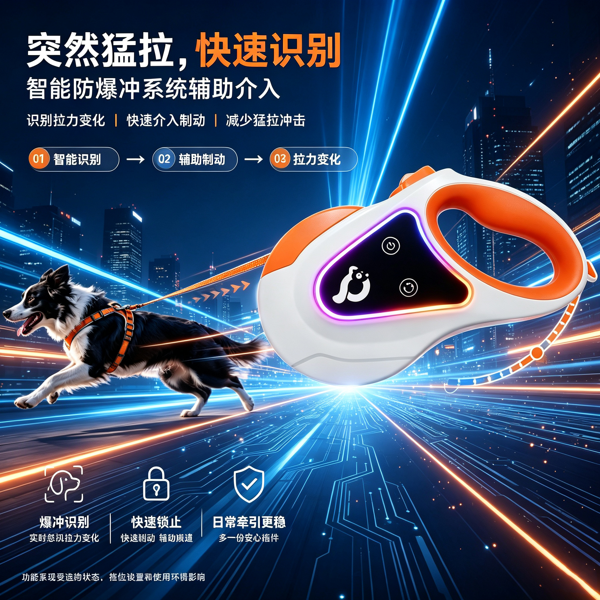 觅探零零狗智能防爆冲伸缩牵引绳中大型犬遛狗绳猫咪牵引绳可换绳牵引绳照明 经典款-灰 5米可换绳设计