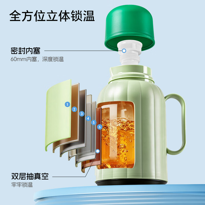 乐唯诗新款保温壶家用大容量玻璃暖水壶热水壶热水瓶焖茶壶泡茶壶保温瓶 乐暖便携保温壶-海棠粉-1000ml