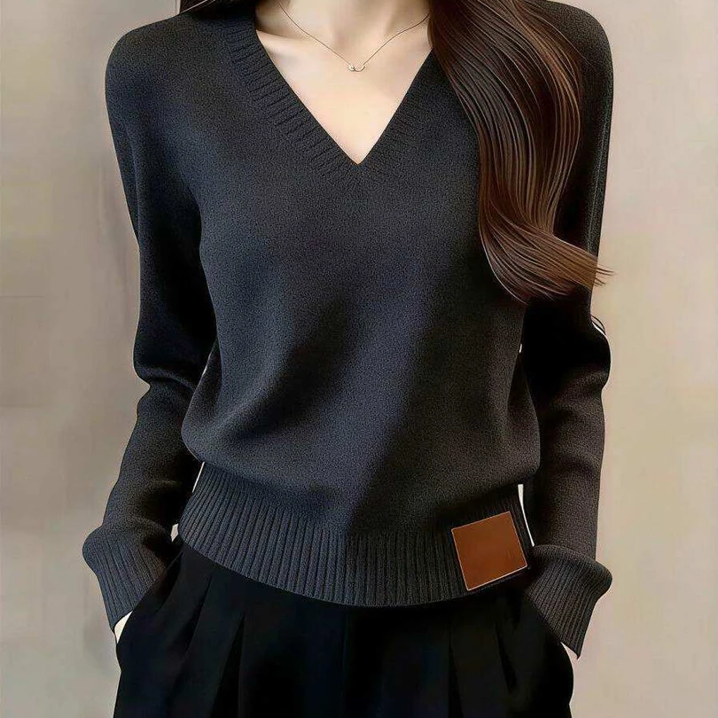 毛衣女针织衫2026秋季女装宽松百搭显瘦时尚V领打底衫上衣女wxh 灰色 2XL 120-130斤