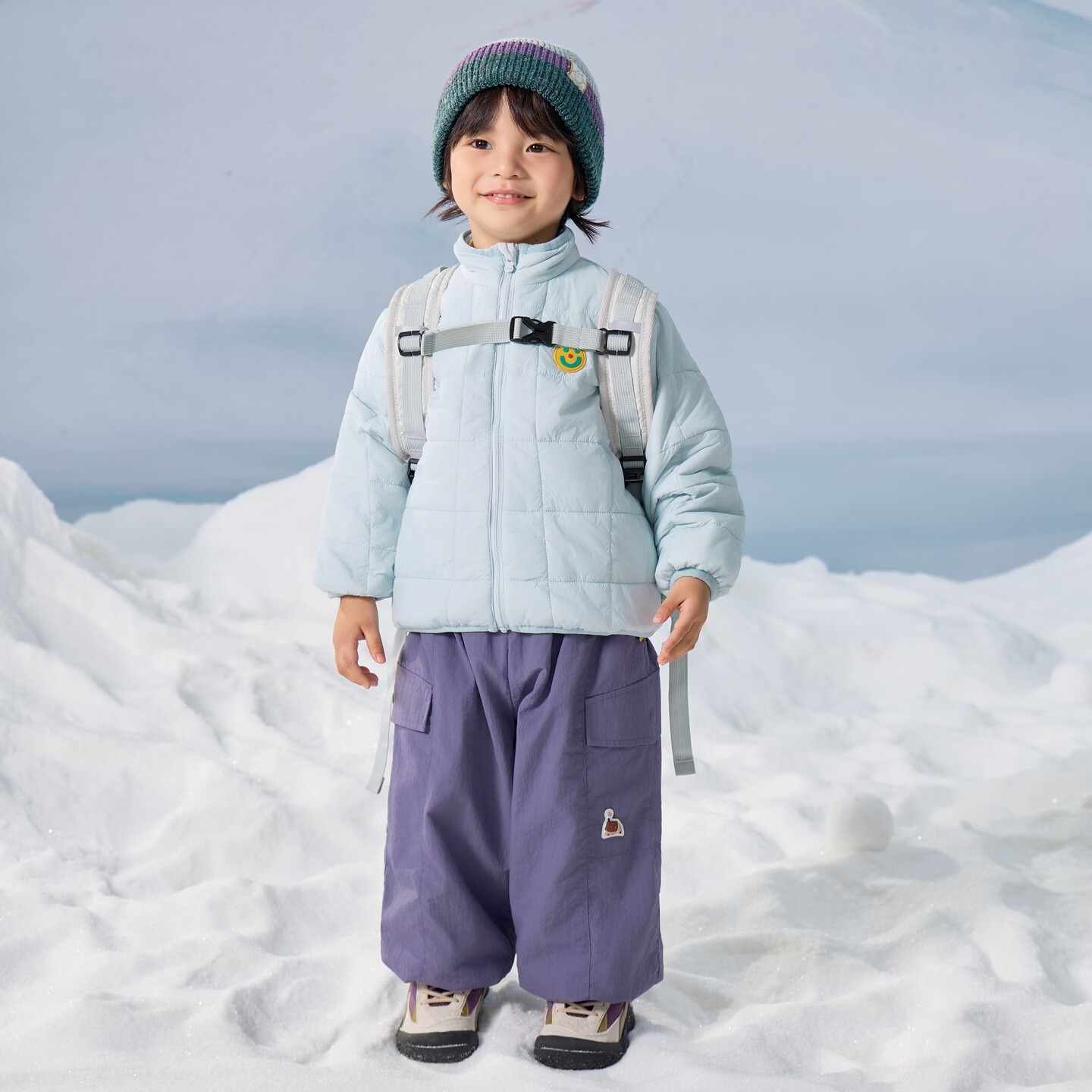 papa爬爬秋冬季儿童棉服外套轻薄男女童防水夹棉蓄热内胆 蓝色 100