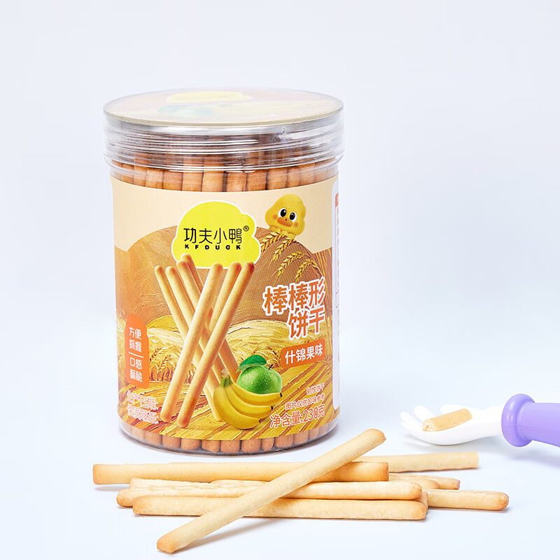 功夫小鸭棒棒饼干儿童零食炭烧棒牛奶棒饼干磨牙手指饼干蔬菜牛奶味水果味 4罐装【口味搭配或备注】