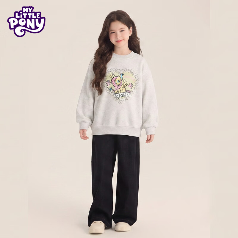 小马宝莉(MY LITTLE PONY)儿童圆领卫衣2026秋冬新款中大童套头衫上衣女孩洋气长袖 白花灰 130