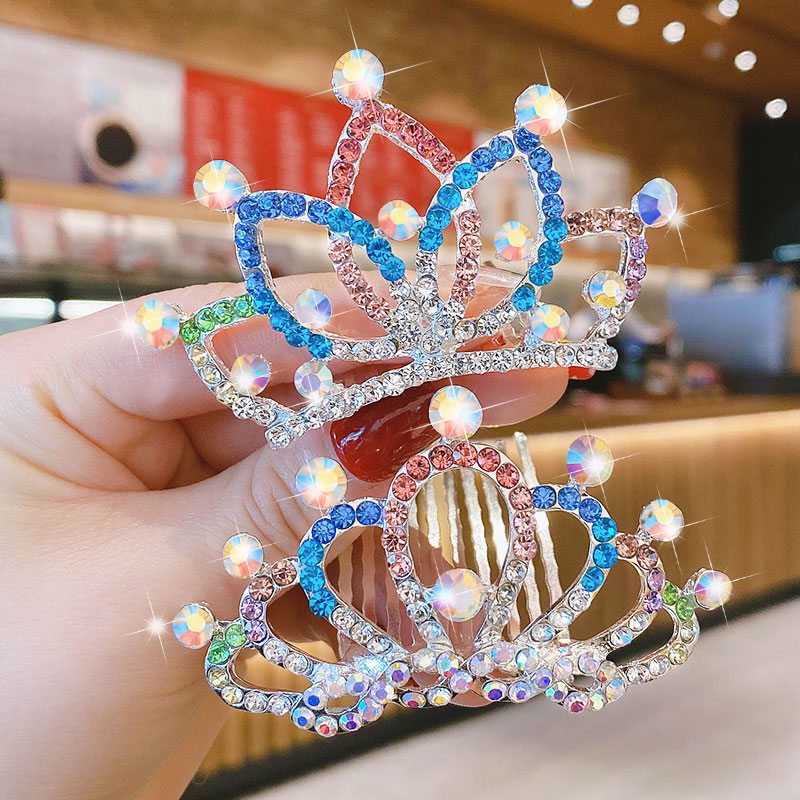 儿童皇冠水晶插梳可爱卡通公主发卡头饰宝宝王冠发夹发饰发梳水钻 五