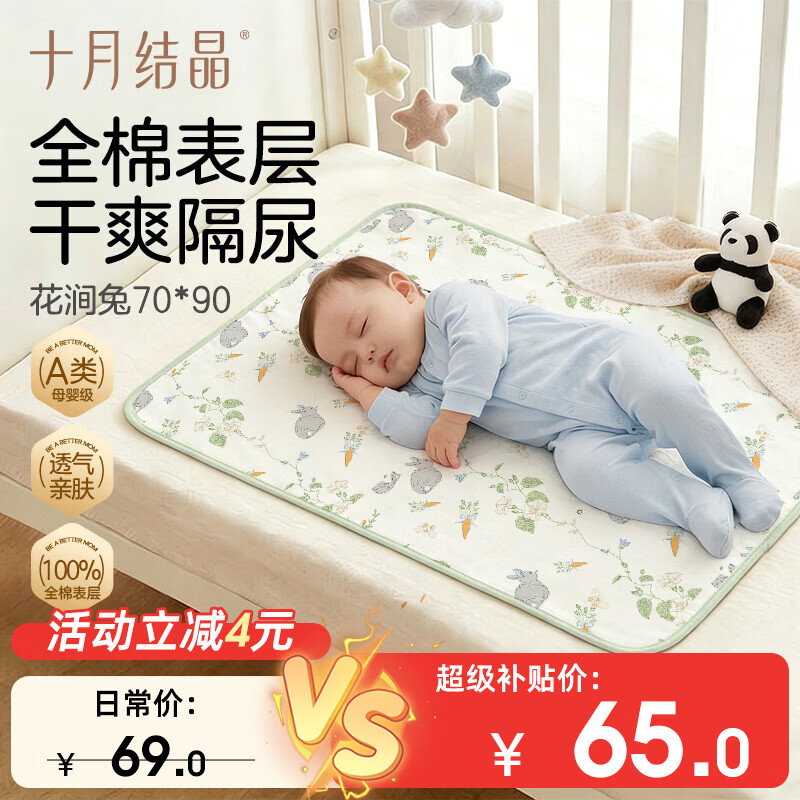 十月结晶隔尿垫可水洗隔尿垫新生儿床单护理垫产褥垫姨妈垫 花涧兔70*90