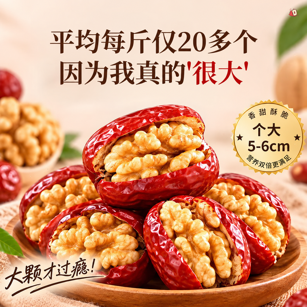 觅食天下胖东来同款去核红枣夹核桃仁独立包装即食休闲零食药食同源 【精选大枣夹核桃】 500g*1袋 (尝鲜装)