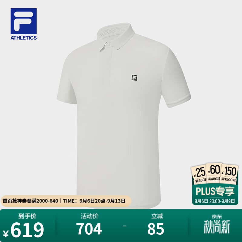 FILA 斐乐官方男士针织短袖POLO衫秋季新款舒适运动上衣 雅净灰-GY M 170/92A/M