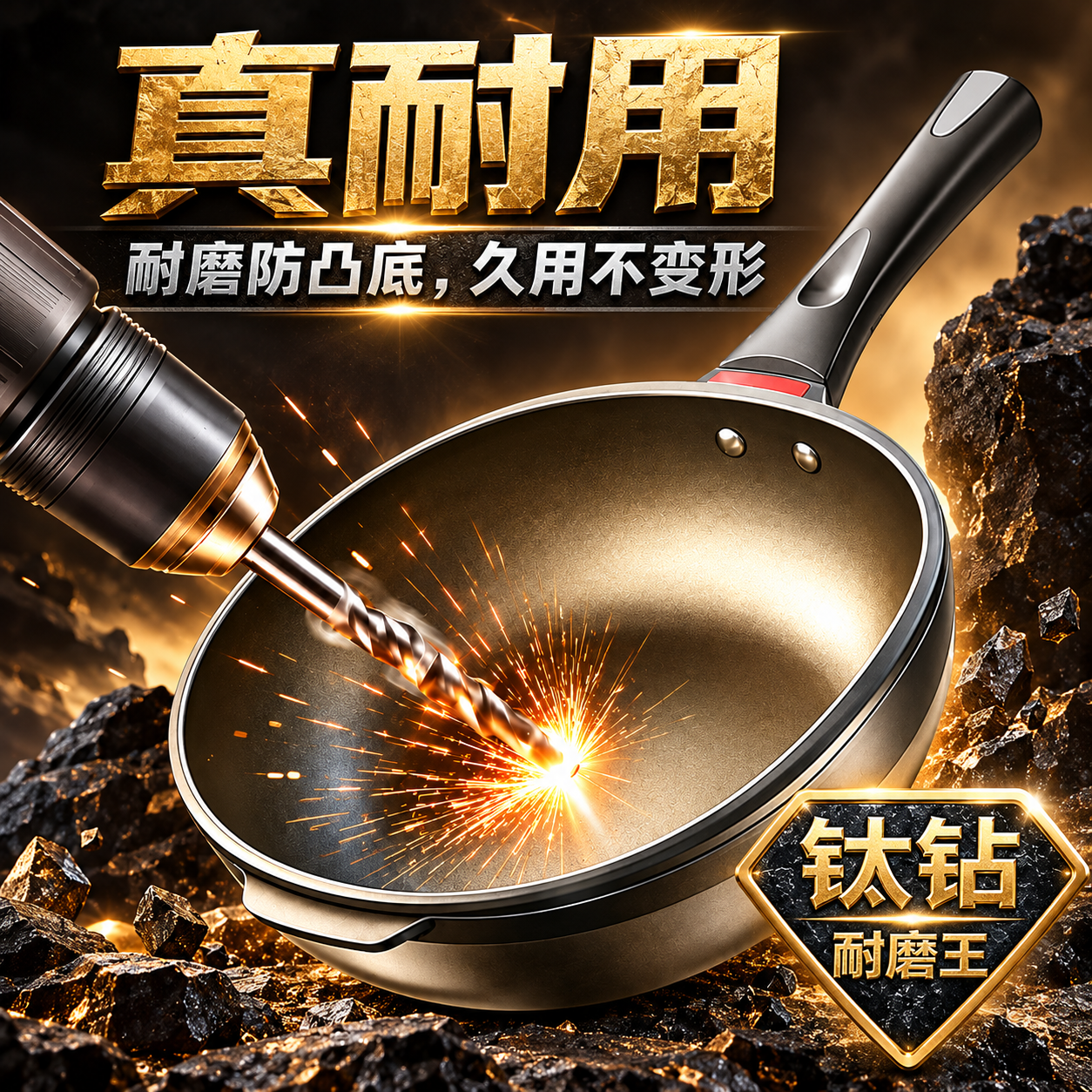 钛极岩铸炒锅不粘锅炒菜锅家用平底炒锅含钛煎锅燃气电磁炉通用 最新款【母婴级】钛轻锅+铲+蒸笼 32cm 32cm