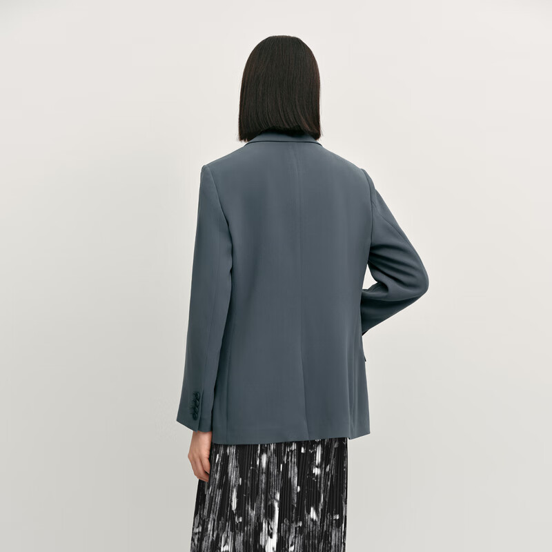 OVV2024秋冬新款女装戗驳领一粒扣简约优雅休闲西服外套 雾霾蓝 XS