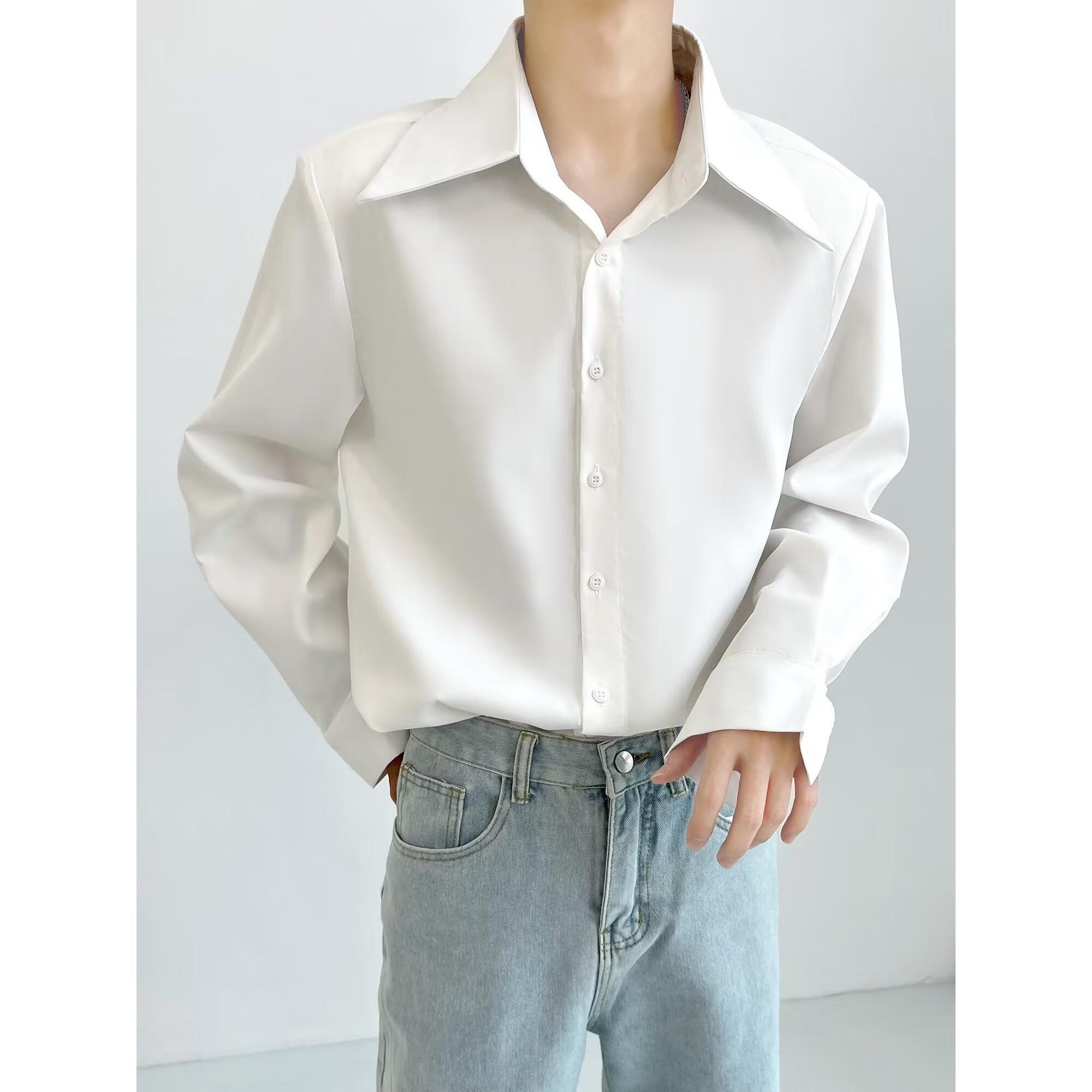 禾甫大码白领穿白衬衫男高级感领带垫肩设计衬衫男垂坠感小众大尖领宽