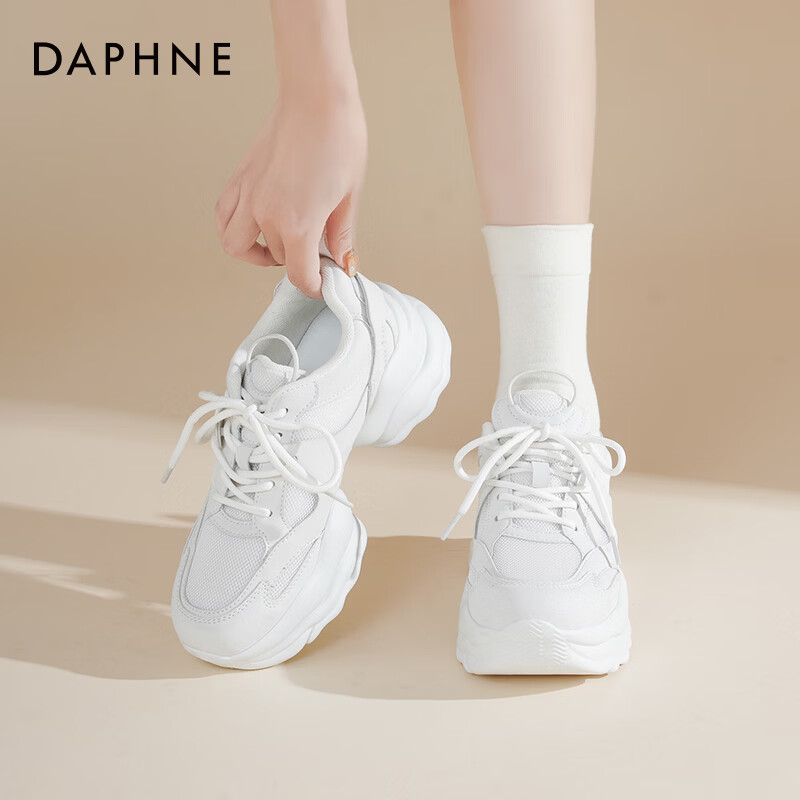 达芙妮厚底老爹鞋女2026新款秋季透气增高小白鞋女休闲运动鞋子女ZJ 白色 38